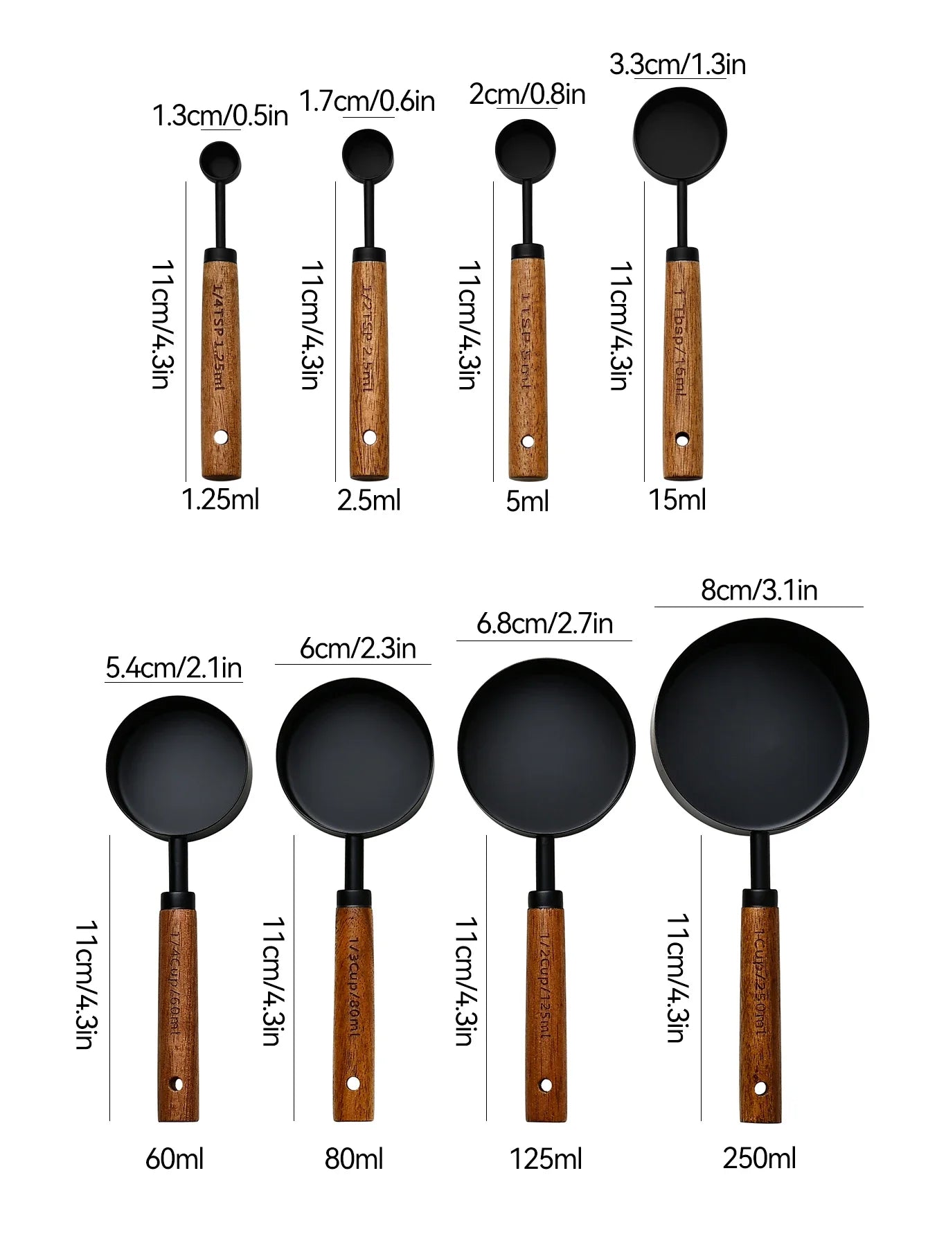 4/8Pcs Wooden Handle  Measuring Cups Spoons