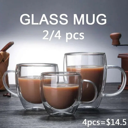 Double Bottom Wall Glass Coffee Cup Whiskey Tea Thermal Heat Resistant Cocktail Vodka Shot Wine Mug Drinkware Tumbler Set