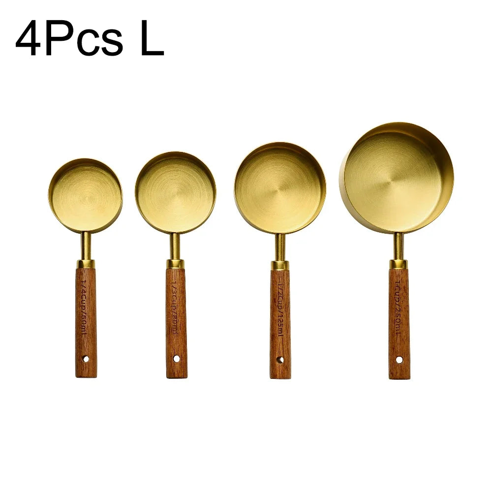 4/8Pcs Wooden Handle  Measuring Cups Spoons