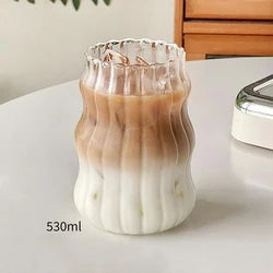 Ins Glass Cup Heat-resistant Tumbler Drinkware Transparent Tea Juice Milk Coffee Mug Home Water Glasses Stripe Mug 410/650/530ml