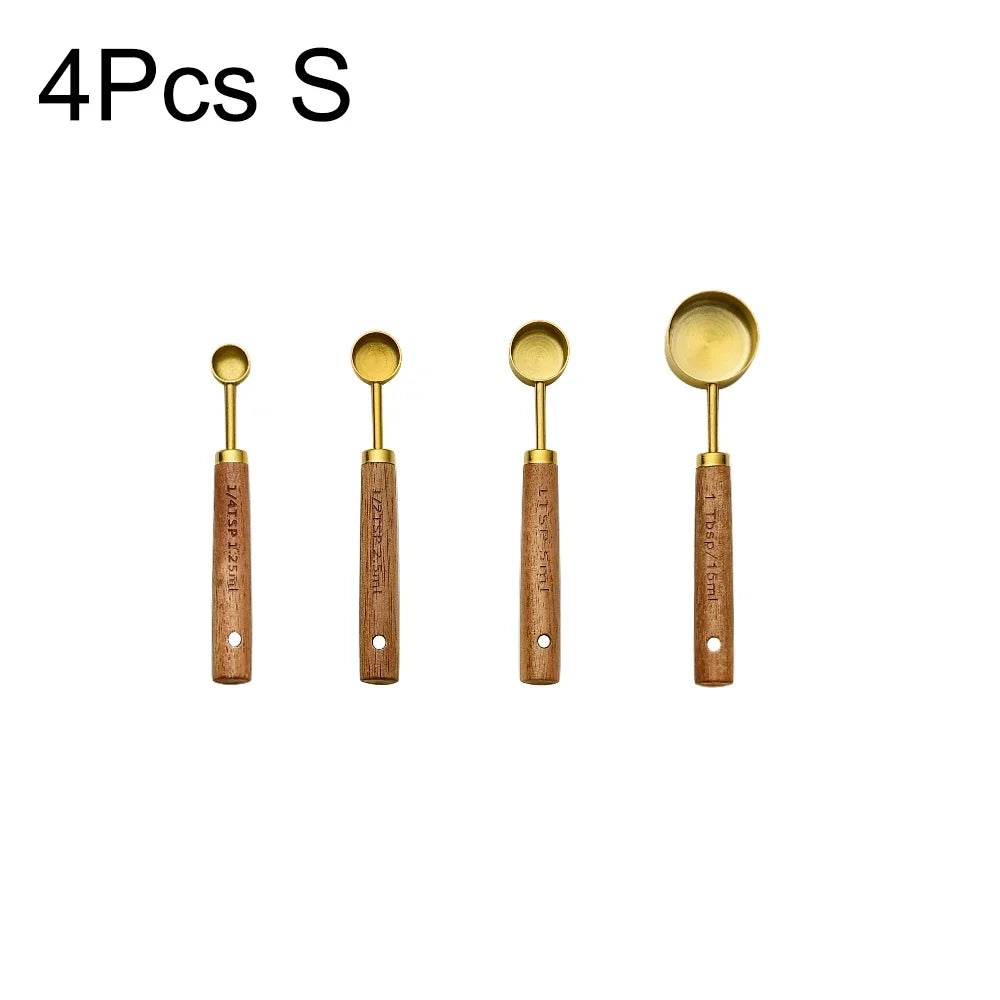 4/8Pcs Wooden Handle  Measuring Cups Spoons